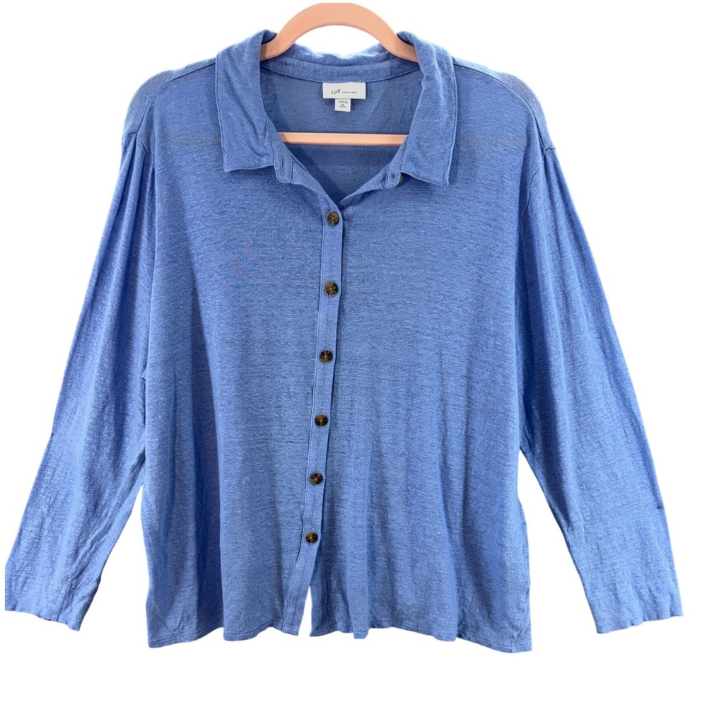 J. Jill Love Linen Shirt Womens PXL PetiteButton Down Blue Long Sleeve Relaxed